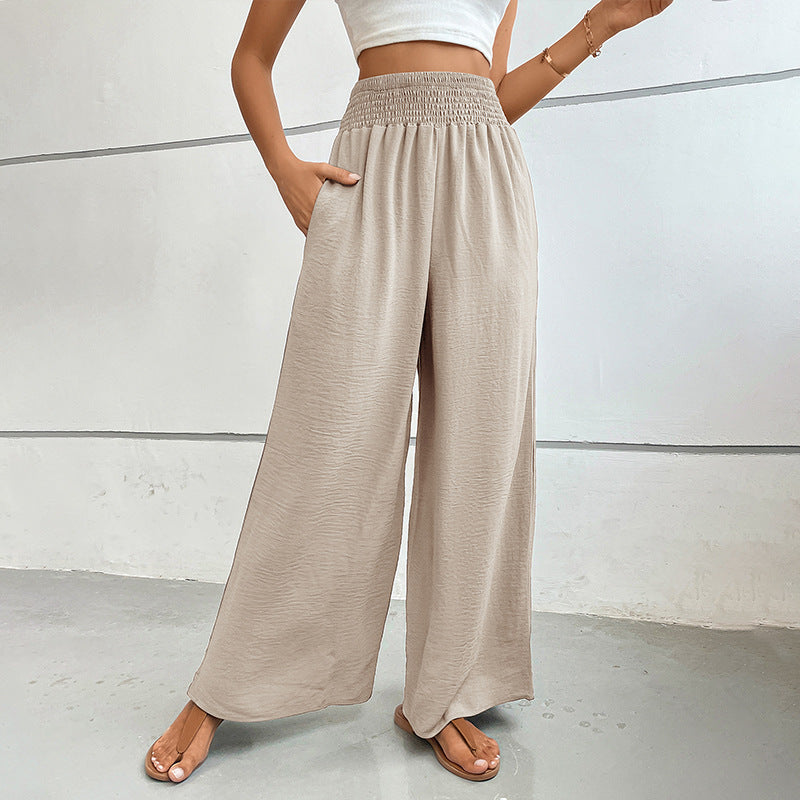 Damen Palazzo-Hose mit hohem, elastischem Rüschenbund und Eingrifftaschen Shop Nory