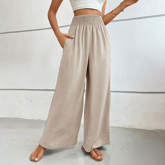 Damen Palazzo-Hose mit hohem, elastischem Rüschenbund und Eingrifftaschen Shop Nory