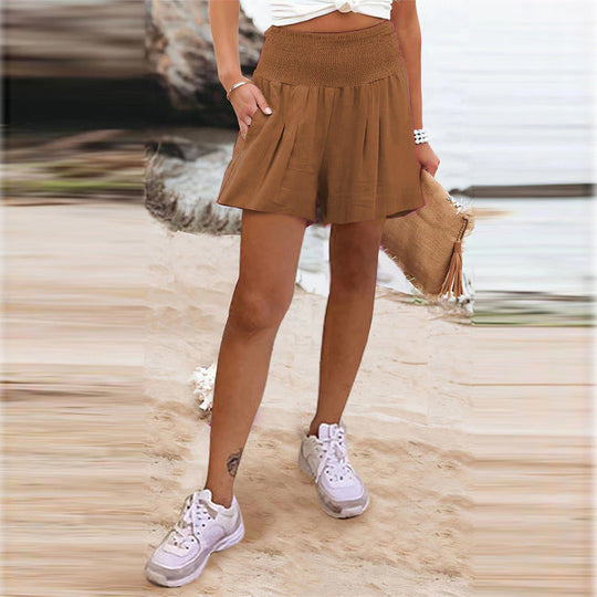 Damen elegante Shorts mit hohem Bund und Knopfdetail