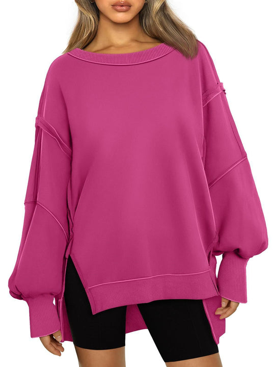 Damen Weiches Longline-Sweatshirt mit Ballonärmeln, seitlichen Schlitzen und geripptem Saum Shop Nory