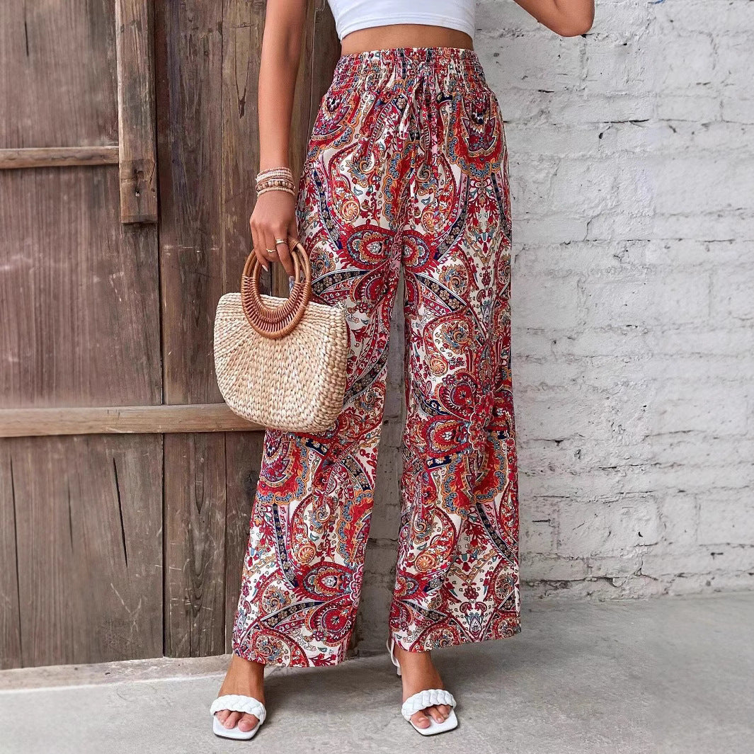 Damen weite Palazzo-Hose mit elastischem Bund und paisley Muster