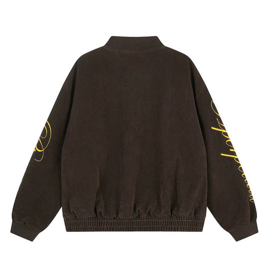 Damen Oversize-Bomberjacke im Velours-Look mit Script-Ärmeln und Metallnieten Shop Nory