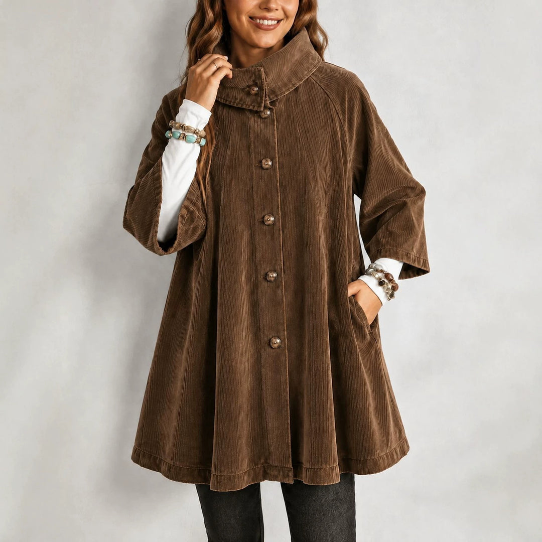 Damen Cord-Mantel mit Stehkragen, A‑Linie und aufgesetzten Taschen Shop Nory