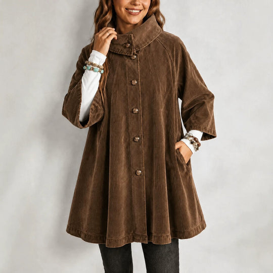 Damen Cord-Mantel mit Stehkragen, A‑Linie und aufgesetzten Taschen Shop Nory