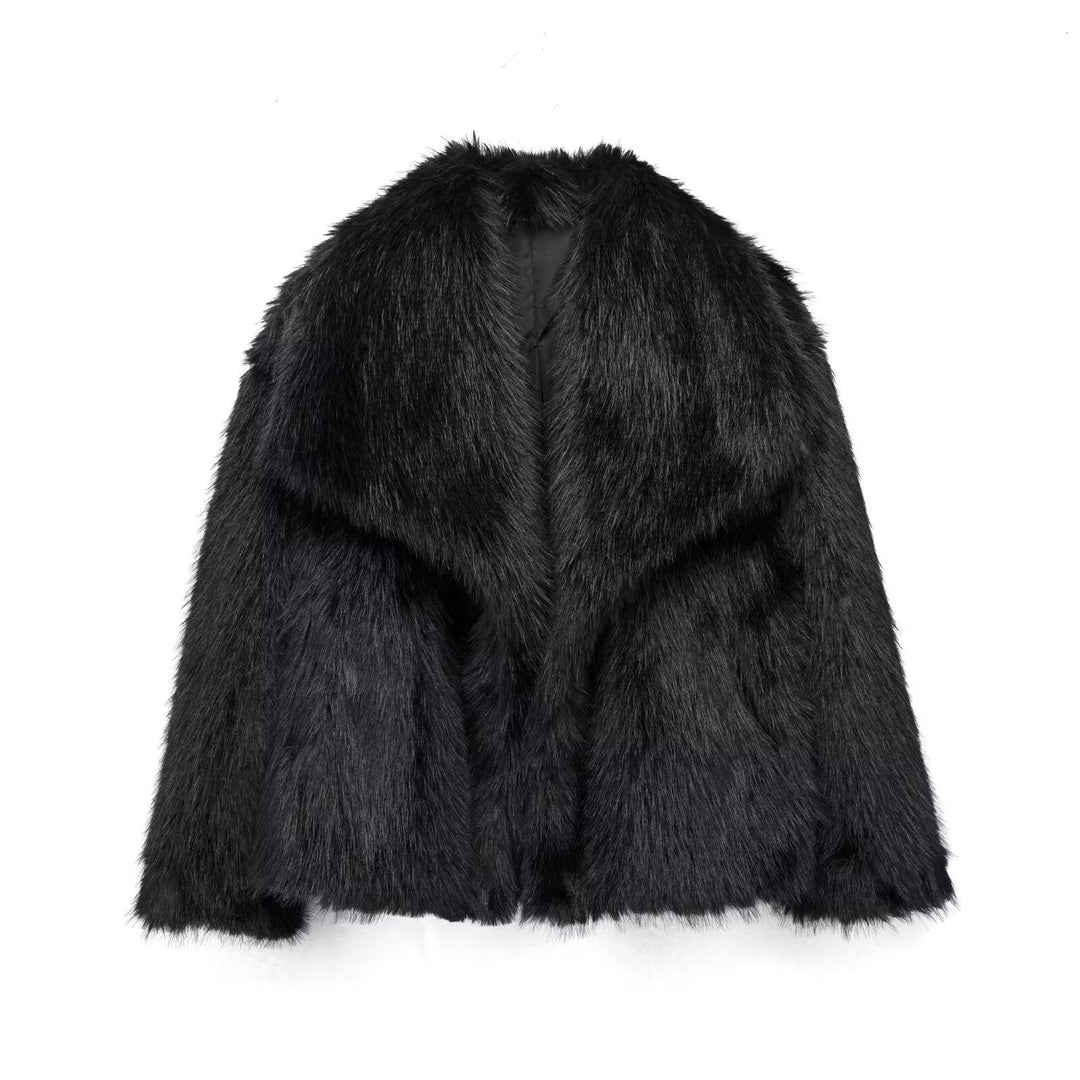 Damen Kurze Kunstfelljacke mit voluminösem Schalkragen Shop Nory