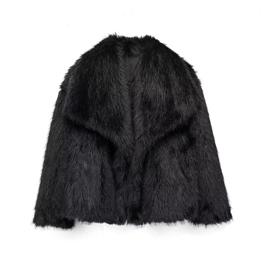 Damen Kurze Kunstfelljacke mit voluminösem Schalkragen Shop Nory