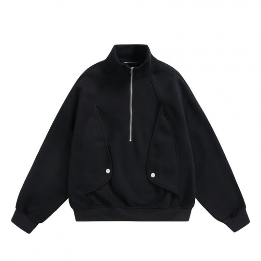 Unisex Oversize-Halbzip-Sweatshirt mit Stehkragen und aufgesetzten Klappentaschen Shop Nory