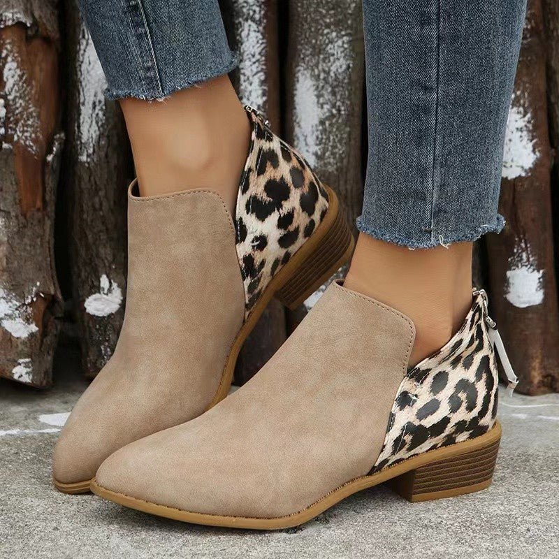 Damen Kurzschaft-Ankleboots mit spitzer Vorderkappe, Leoparden-Fersen und verdecktem Reißverschluss Shop Nory