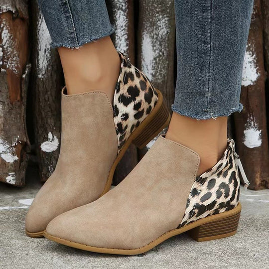 Damen Kurzschaft-Ankleboots mit spitzer Vorderkappe, Leoparden-Fersen und verdecktem Reißverschluss Shop Nory