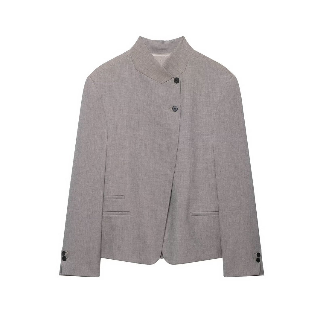 Damen taillierter Blazer mit Stehkragen und asymmetrischer Knopfleiste Shop Nory
