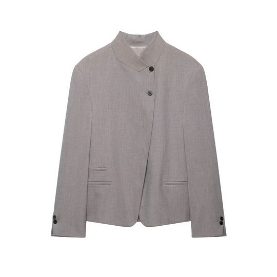 Damen taillierter Blazer mit Stehkragen und asymmetrischer Knopfleiste Shop Nory