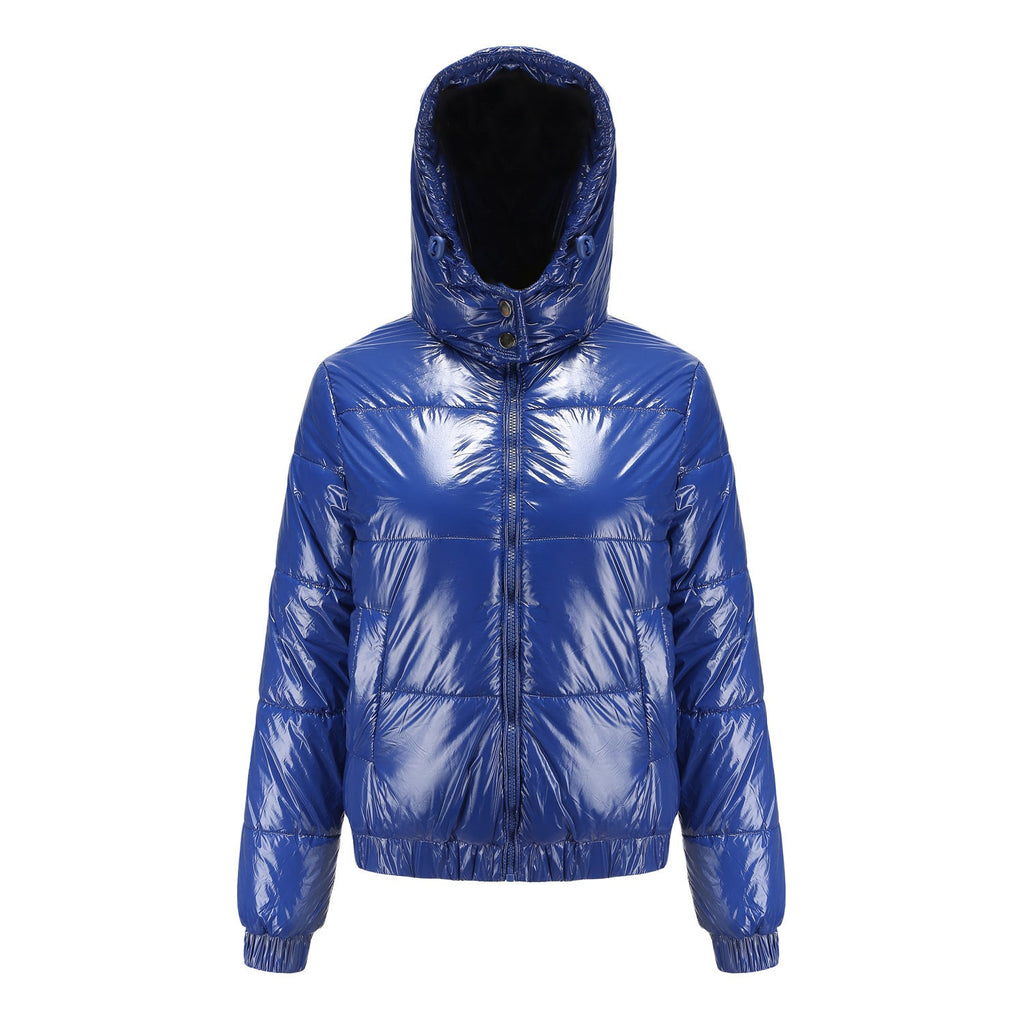 Damen Hochglänzende Steppjacke mit abnehmbarer Kapuze ShopNory