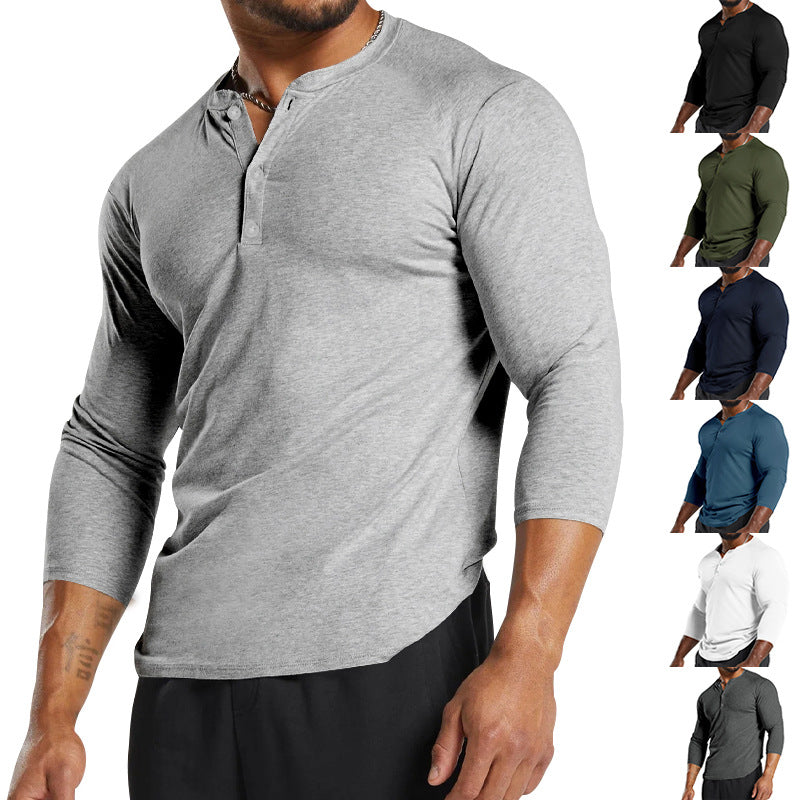 Herren Langarm-Henley-Shirt aus atmungsaktivem Baumwollmix mit Knopfdetails