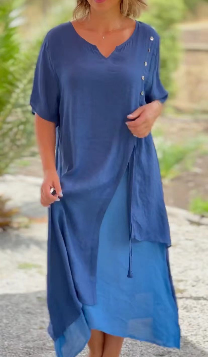 Damen Midi-Kleid mit seitlichem Schlitz und knöpfbarem Detail