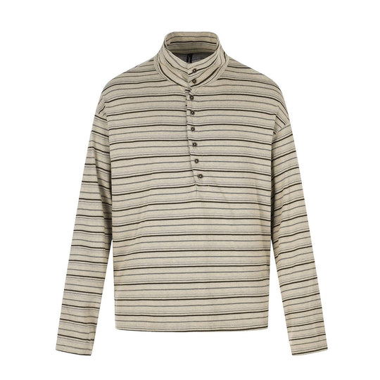 Herren Feines Streifen-Henley mit hohem Stehkragen, durchgehender Knopfleiste und kastigem Schnitt Shop Nory