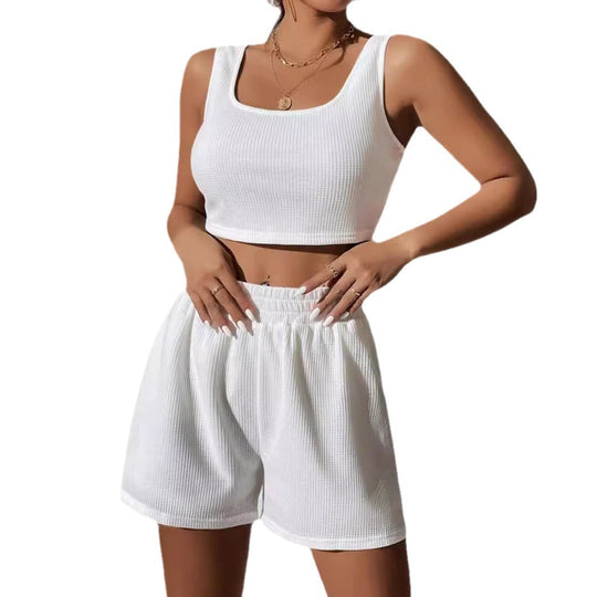 Damen modisches Crop-Top und Shorts Set mit elastischem Bund Shopnory
