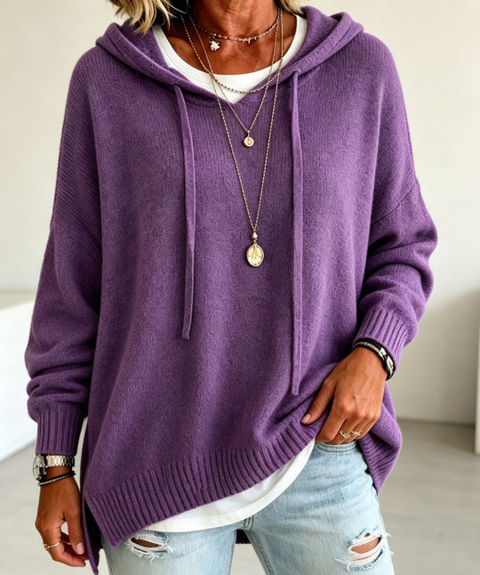 Damen Oversize Kapuzenpullover aus weichem Feinstrick mit Zier‑V‑Ausschnitt Shop Nory