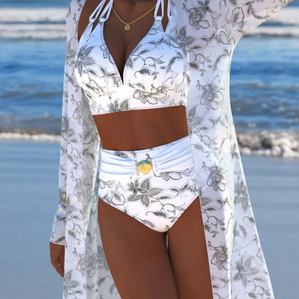 Damen Bikini-Set mit kreativem geometrischen Design und hohem Bund