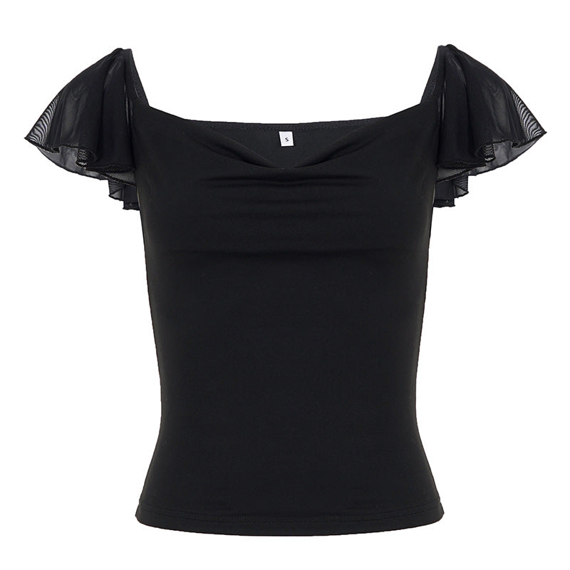 Damen elegantes Top mit schulterfreien Rüschendetails