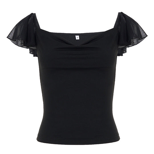 Damen elegantes Top mit schulterfreien Rüschendetails