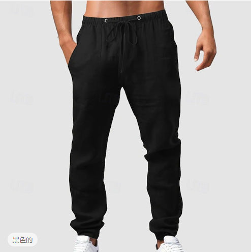 Herren entspannt-sportliche Leinenfreizeithose mit Kordelbund, elastischen Knöchelabschlüssen und seitlichen Nahttaschen Shop Nory