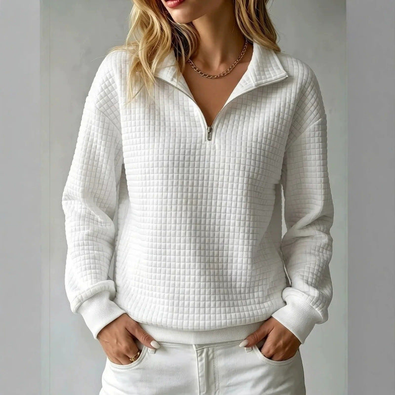 Damen Stepp-Sweatshirt mit halbem Reißverschluss und Kachelstruktur Shop Nory