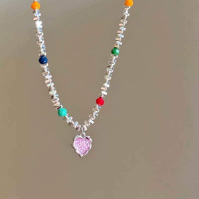 Damen Kette mit Herz-Anhänger und bunten Akzenten Shop Nory