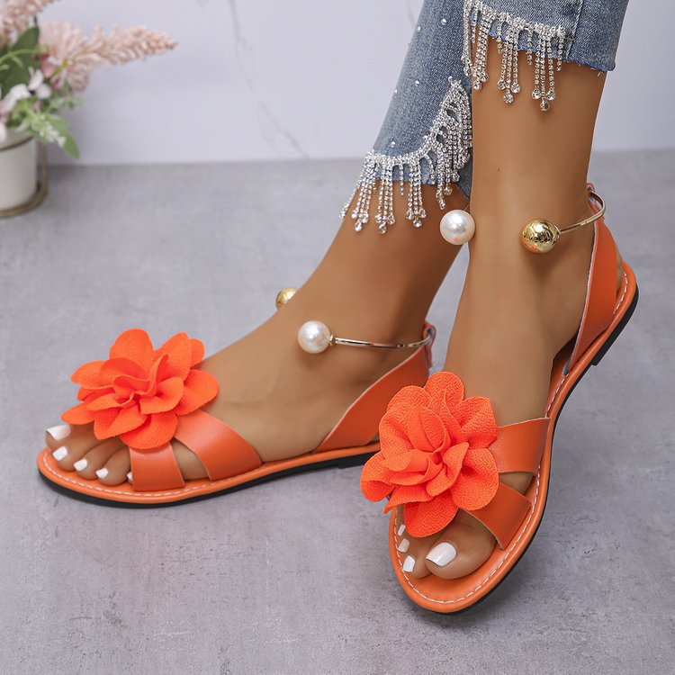 Damen Blumensandalen mit großer 3D-Blütenapplikation und Slingback Shop Nory