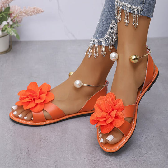 Damen Blumensandalen mit großer 3D-Blütenapplikation und Slingback Shop Nory