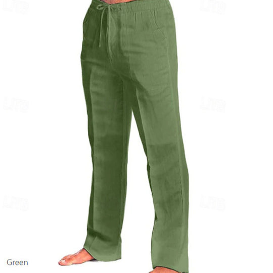 Herren leichte Freizeit-Hose im Leinenlook mit Tunnelzugbund, geradem Bein und atmungsaktivem Material Shop Nory