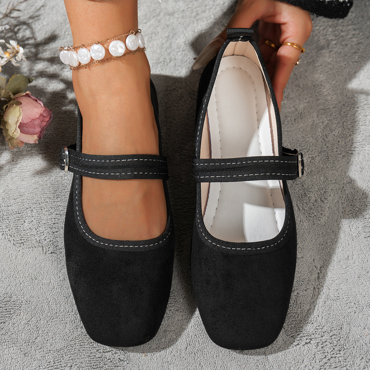 Damen edle Ballerinas mit klassischem Riemen