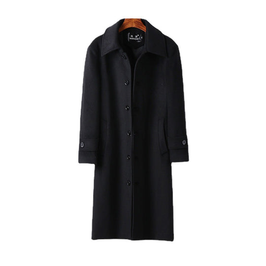 Herren taillierter Maxilanger Wollmix‑Mantel mit Bindegürtel und Kentkragen Shop Nory