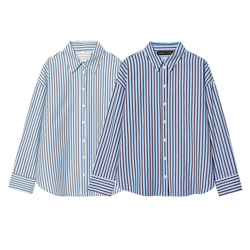Damen Oversize-Hemd mit vertikalem Streifenmuster und Kentkragen Shop Nory