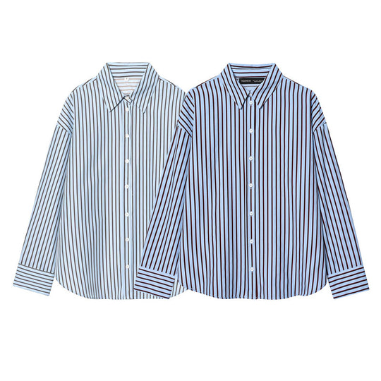 Damen Oversize-Hemd mit vertikalem Streifenmuster und Kentkragen Shop Nory