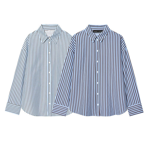Damen Oversize-Hemd mit vertikalem Streifenmuster und Kentkragen Shop Nory