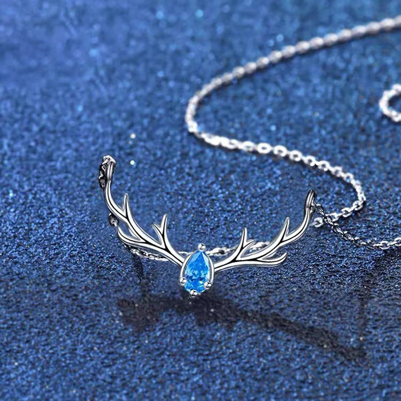 Damen Halskette mit elegantem Hirschgeweih-Anhänger und funkelndem Kristall Shop Nory