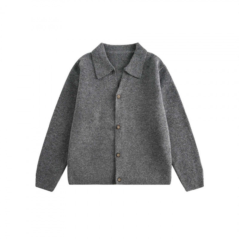 Unisex Boxy Strickcardigan mit Hemdkragen und durchgehender Knopfleiste Shop Nory