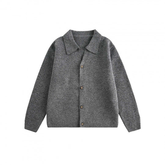 Unisex Boxy Strickcardigan mit Hemdkragen und durchgehender Knopfleiste Shop Nory
