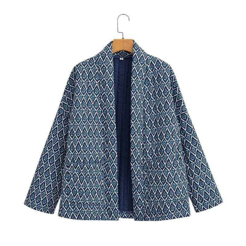 Damen Gemusterte gesteppte Kimono-Jacke mit aufgesetzten Taschen Shop Nory