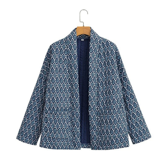 Damen Gemusterte gesteppte Kimono-Jacke mit aufgesetzten Taschen Shop Nory