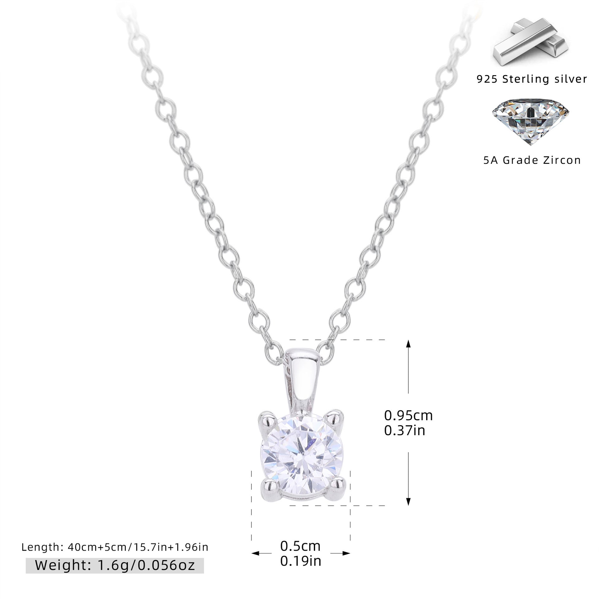 Damen Halskette mit funkelndem Zirkonanhänger aus hochwertigem 925 Sterling Silber Shop Nory