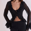 Damen Chiffon-Bluse mit Spitzenbesatz Shopnory