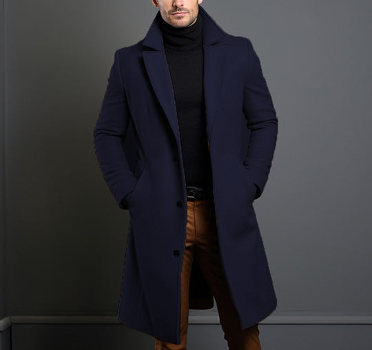 Herren Langer taillierter Wollmantel mit Reverskragen und Pattentaschen Shop Nory