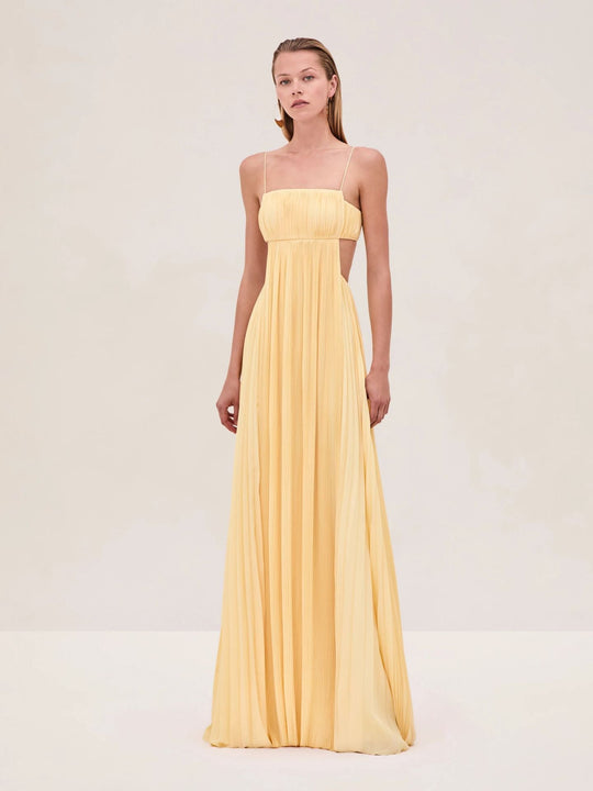 Damen Maxi-Kleid mit eleganter Plisseedetails und schmalen Spaghettiträgern