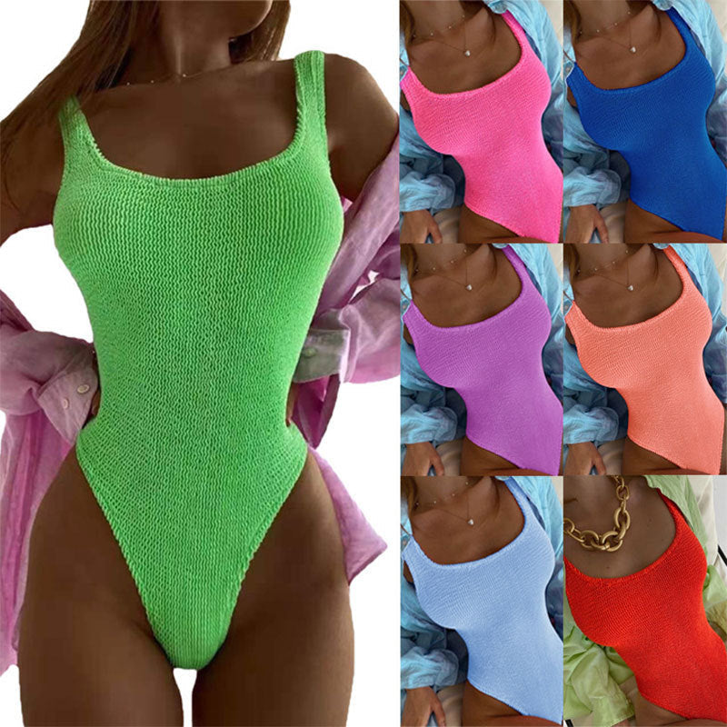 Damen Einteiler Badeanzug mit strukturiertem Mesh-Material