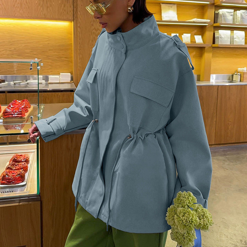 Damen Utility-Parka mit Tunnelzugtaillierung, Pattentaschen und Stehkragen Shop Nory