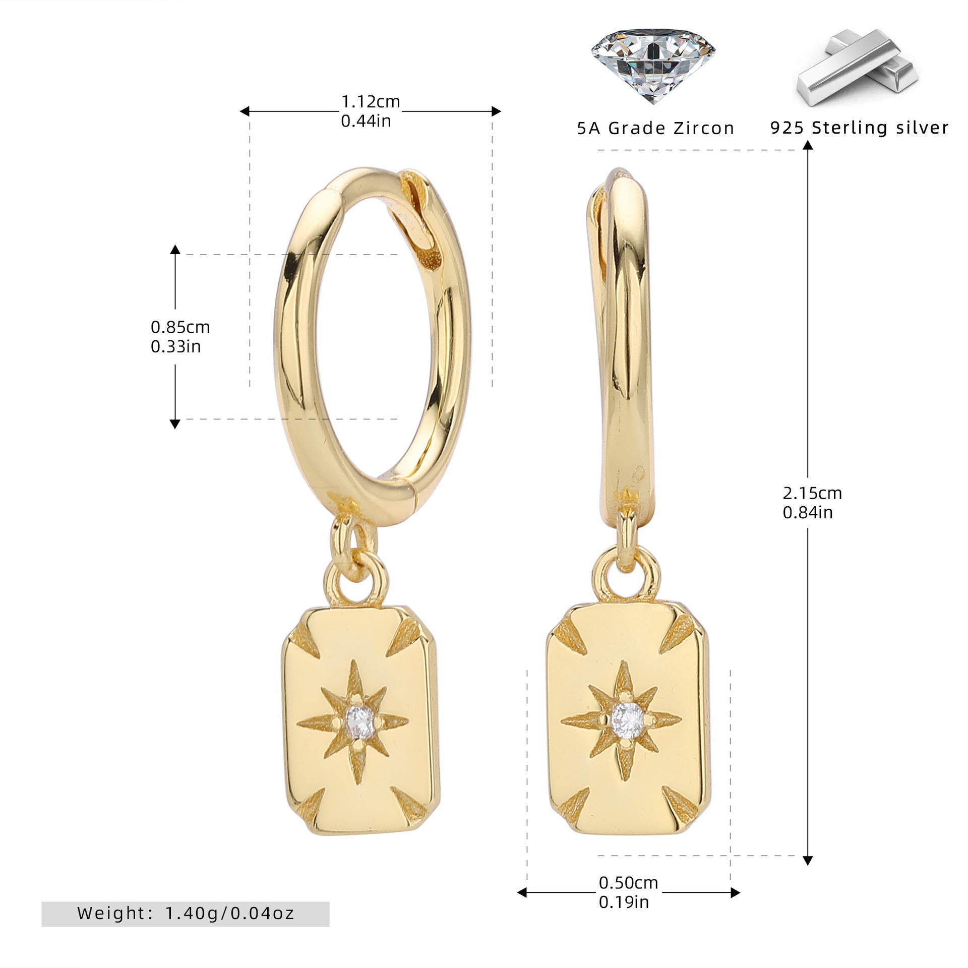Damen Ohrhänger mit Zirkon-Anhänger und hochwertiger 925 Sterling Silberfassung Shop Nory