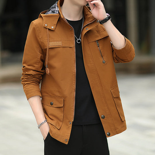 Herren leichter Canvas-Parka im Field-Style mit Kapuze und Multifunktions-Taschen Shop Nory