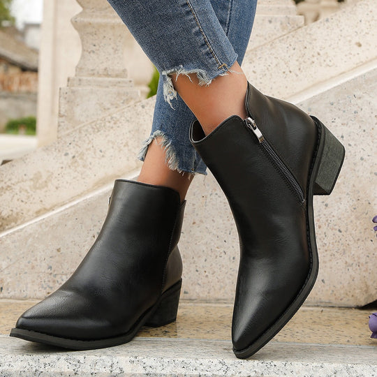 Damen elegante Ankle-Boots mit spitzem Fersenbereich und seitlichem Reißverschluss