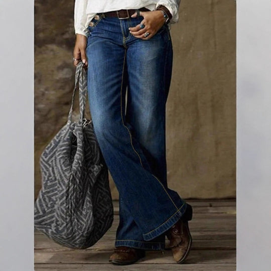 Damen Hochtaillierte weite Denimhose mit dekorativer Knopfleiste und lässigem Schlag Shop Nory